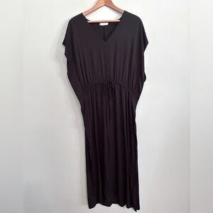 Neu Nomads Womens Lagenlook Minimalist Maxi Dress Sz XS/S Black Drawstring Waist